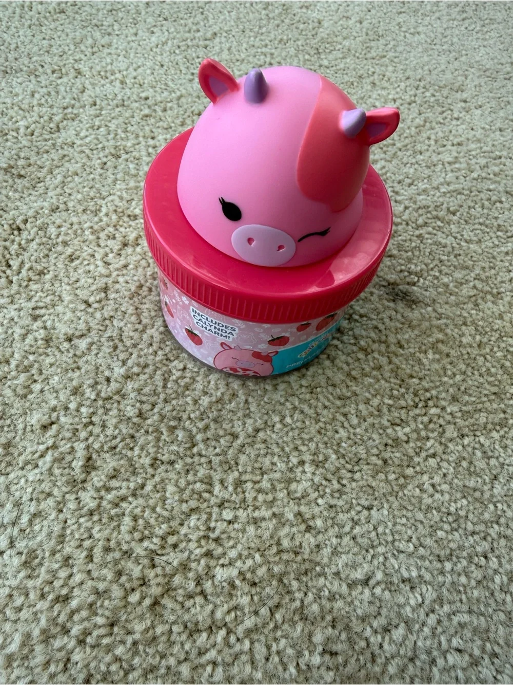 Squishmallows Pink Unicorn-Pig Bath Topper with Red Lid